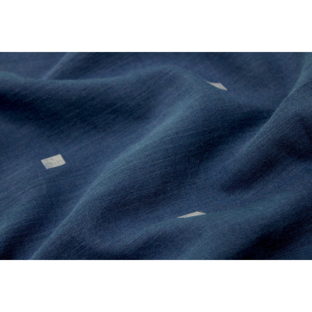 (1975) Cotton and khadi  Azo-free dyed yardage from Shantipur with cotton motifs and cotton motifs - Indigo, white, motif