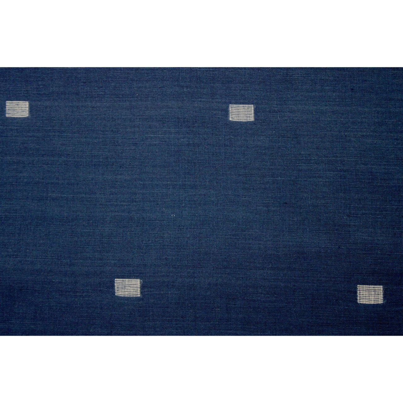 (1975) Cotton and khadi  Azo-free dyed yardage from Shantipur with cotton motifs and cotton motifs - Indigo, white, motif