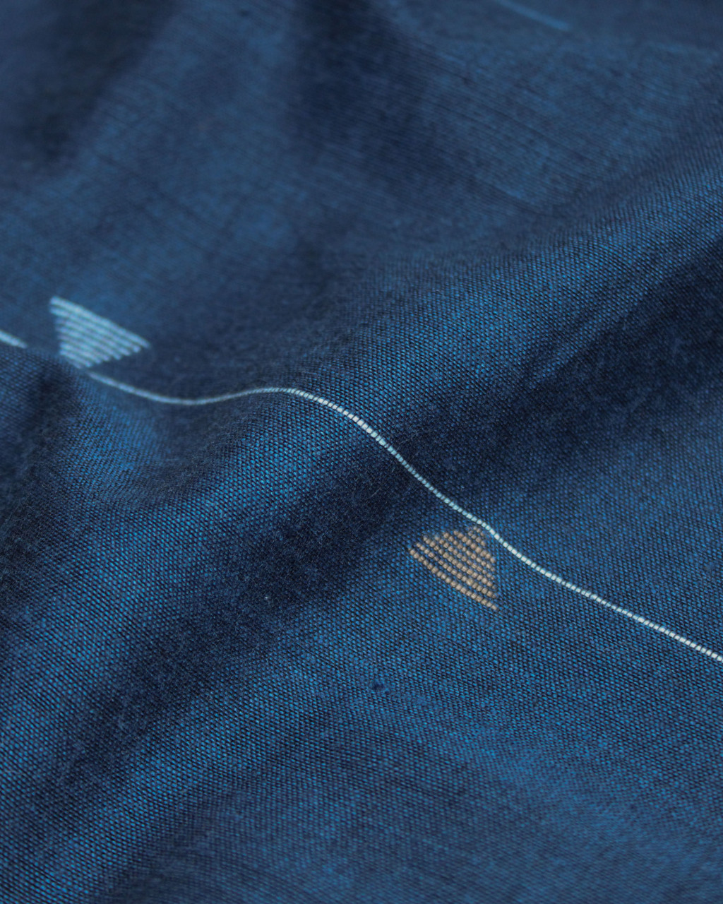 (2013) Cotton and khadi Azo-free dyed Jamdani yardage from Shantipur with cotton motifs and cotton motifs - Dark indigo, yellow, sky blue, brown, motif, stripes, blue, indigo