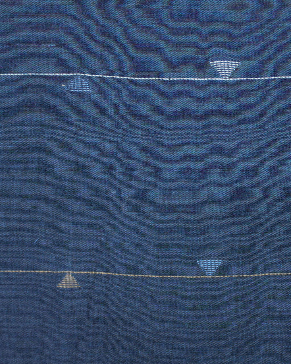 (2013) Cotton and khadi Azo-free dyed Jamdani yardage from Shantipur with cotton motifs and cotton motifs - Dark indigo, yellow, sky blue, brown, motif, stripes, blue, indigo