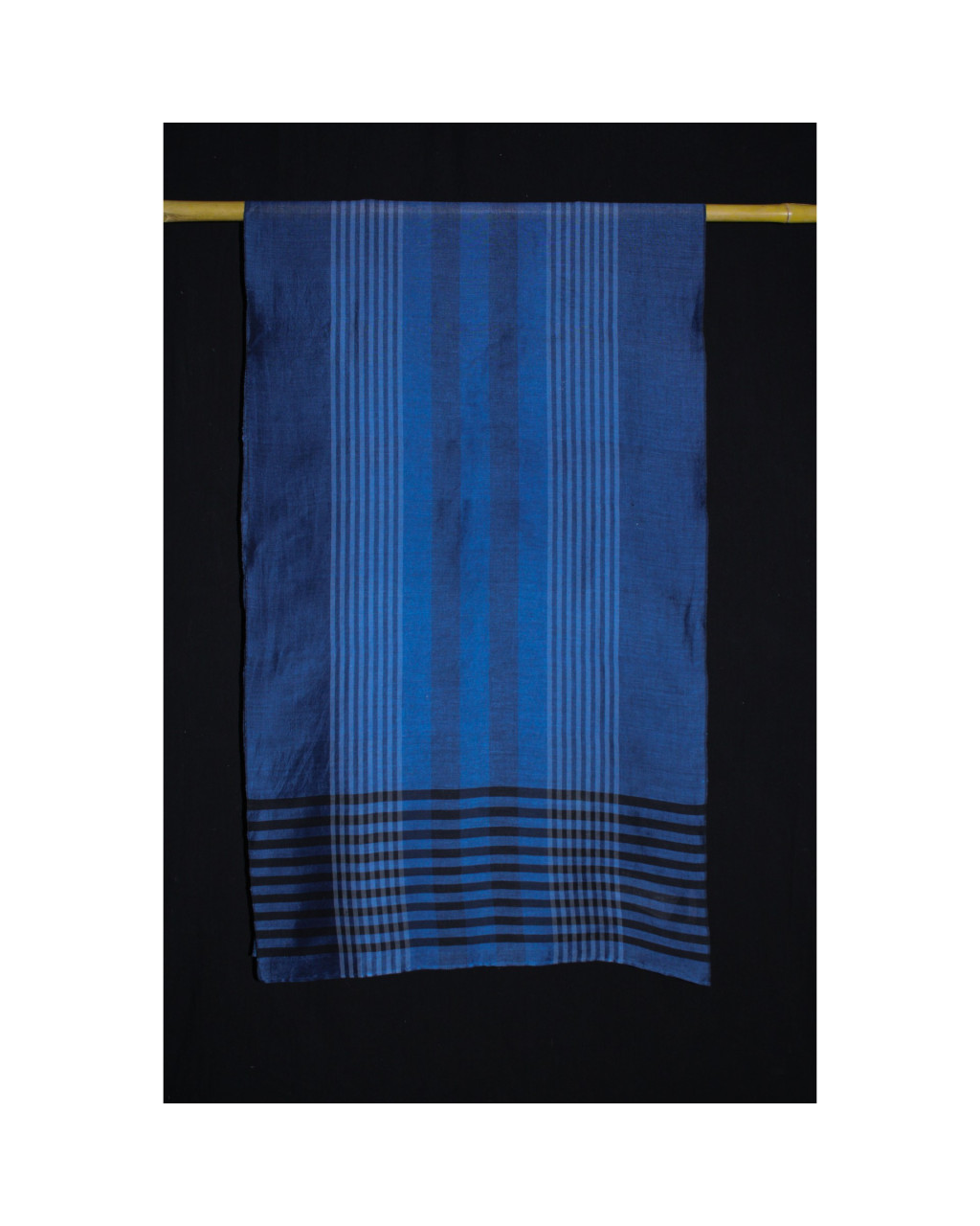 (2072) Khadi  and linen Azo-free dyed stole from Shantipur - Indigo, black, stripes, white