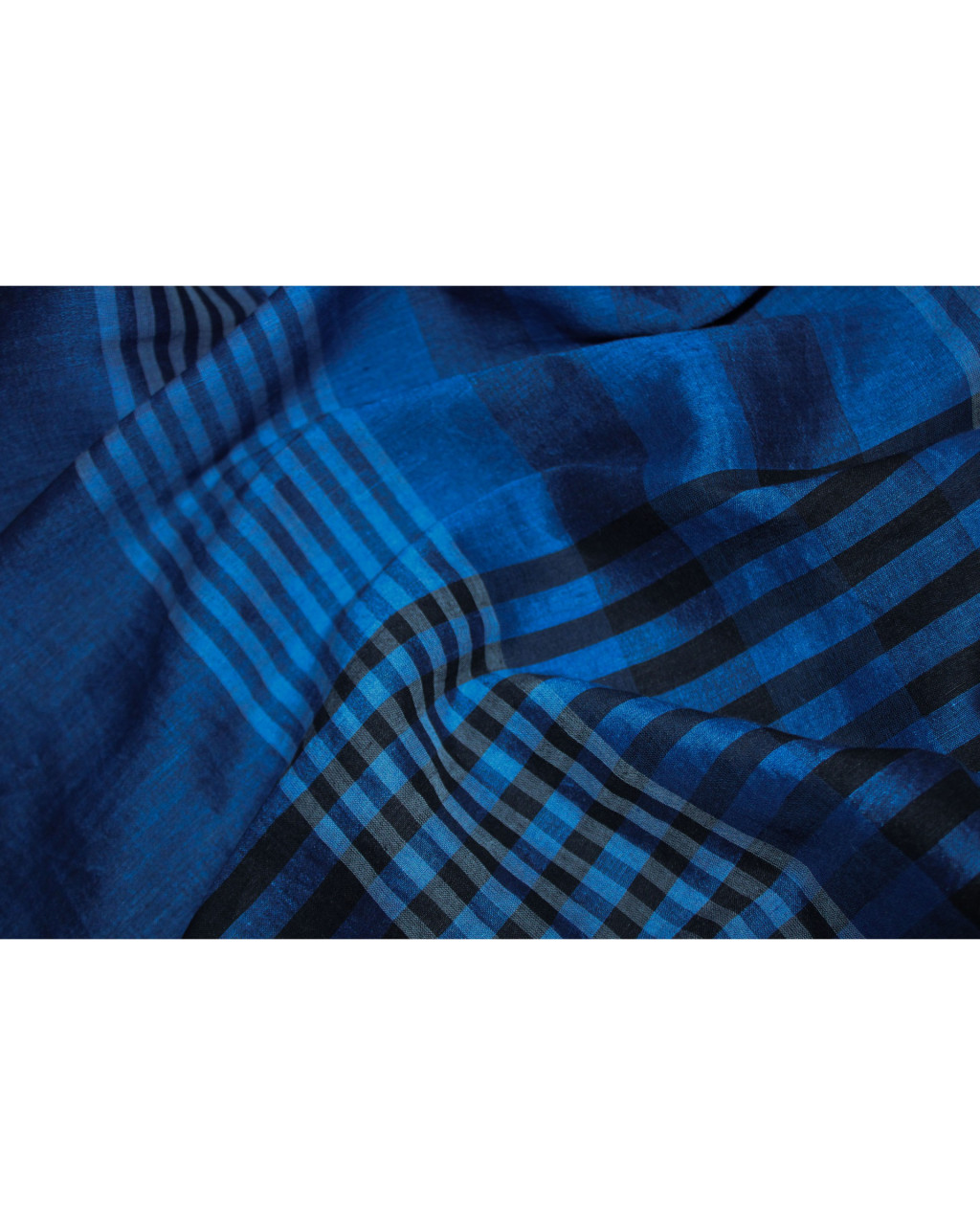 (2072) Khadi  and linen Azo-free dyed stole from Shantipur - Indigo, black, stripes, white