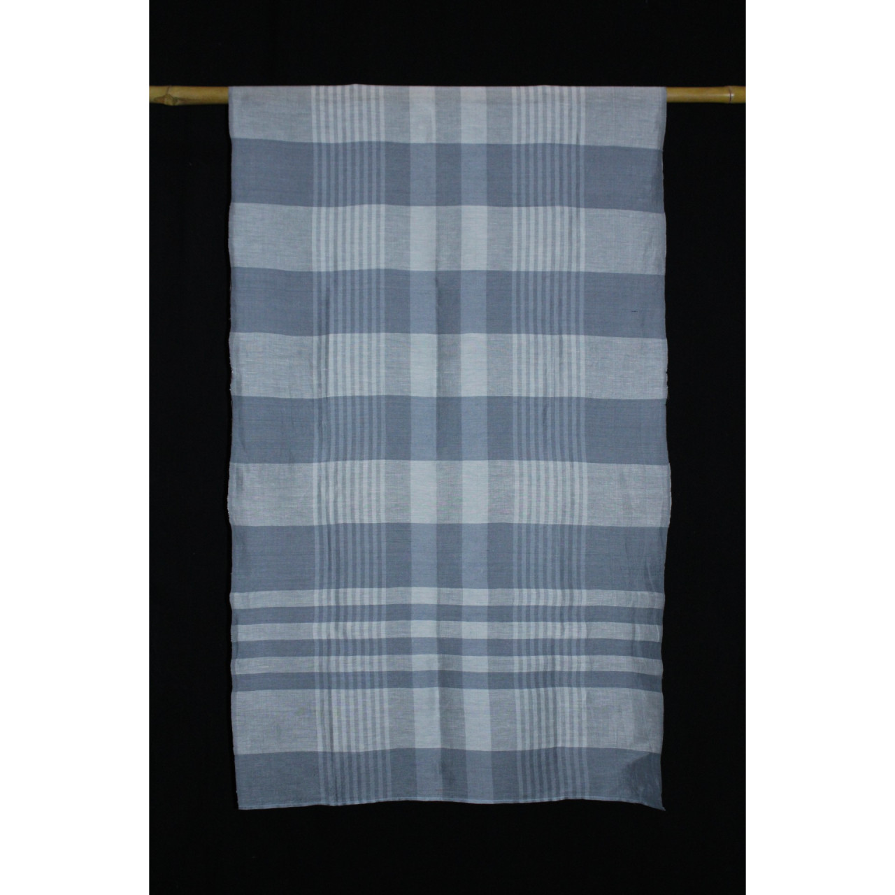 (2075) Khadi  and linen Azo-free dyed stole from Shantipur - Grey, white, stripes