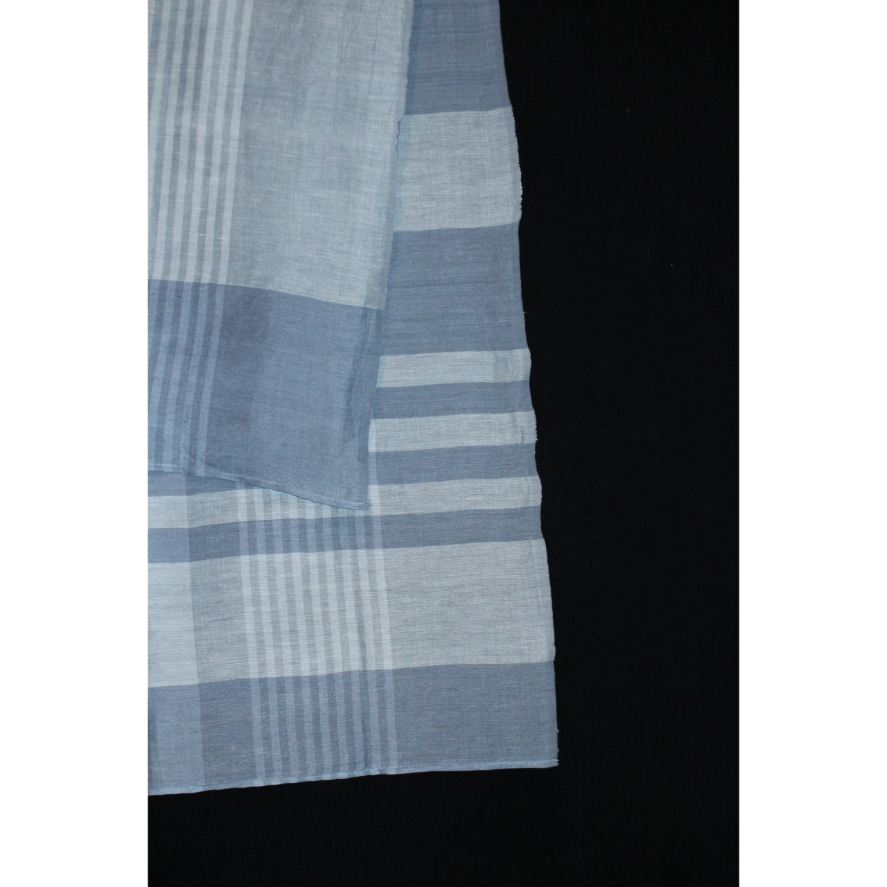 (2075) Khadi  and linen Azo-free dyed stole from Shantipur - Grey, white, stripes