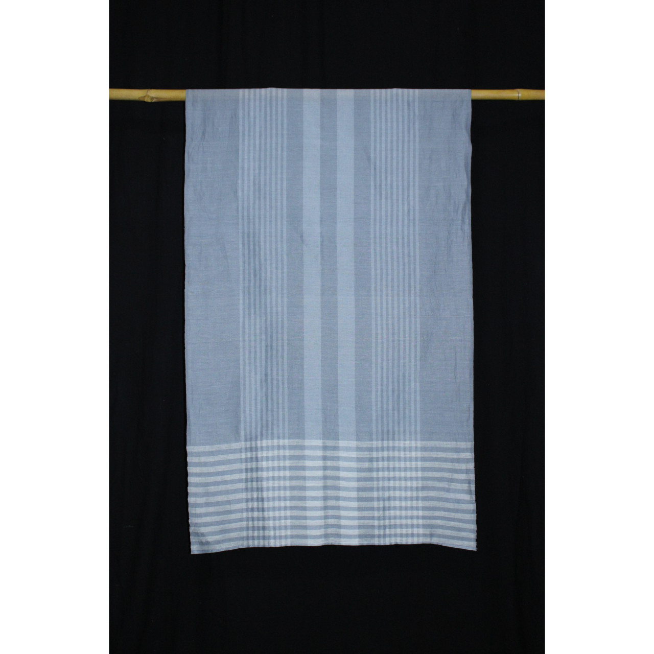 (2156) Khadi  and linen Azo-free dyed stole from Shantipur - Grey, white, stripes, plain