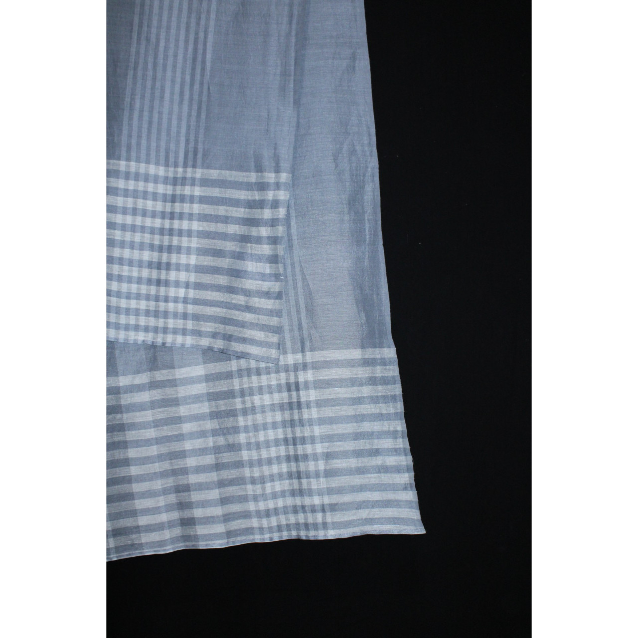 (2156) Khadi  and linen Azo-free dyed stole from Shantipur - Grey, white, stripes, plain