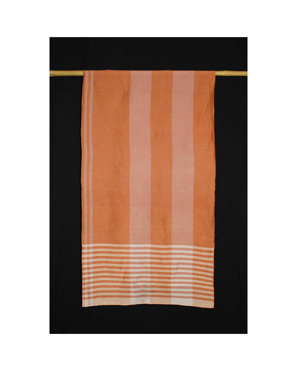 (2158) Khadi  and linen Azo-free dyed stole from Shantipur - Orange, cream, stripes