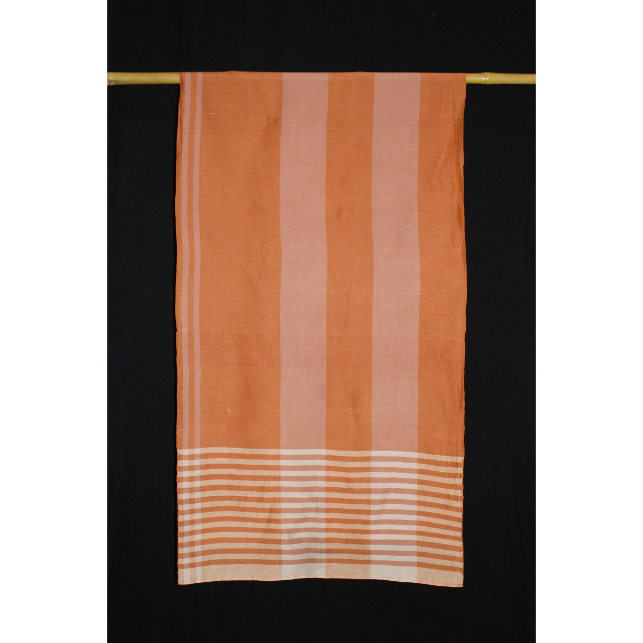 (2158) Khadi  and linen Azo-free dyed stole from Shantipur - Orange, cream, stripes