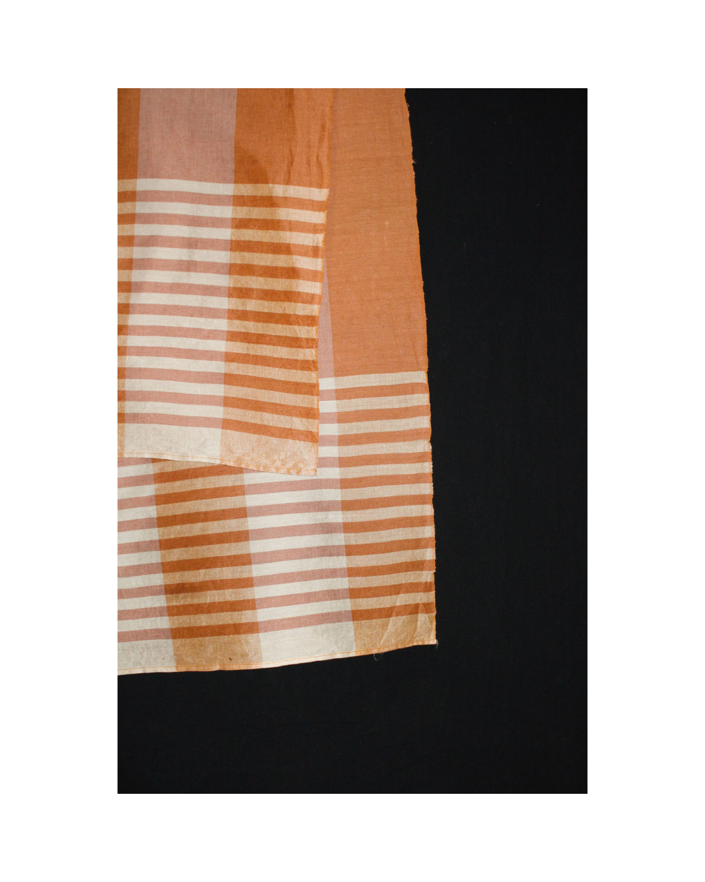 (2158) Khadi  and linen Azo-free dyed stole from Shantipur - Orange, cream, stripes
