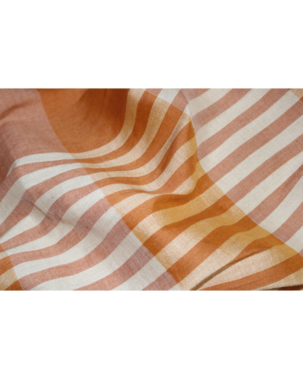 (2158) Khadi  and linen Azo-free dyed stole from Shantipur - Orange, cream, stripes