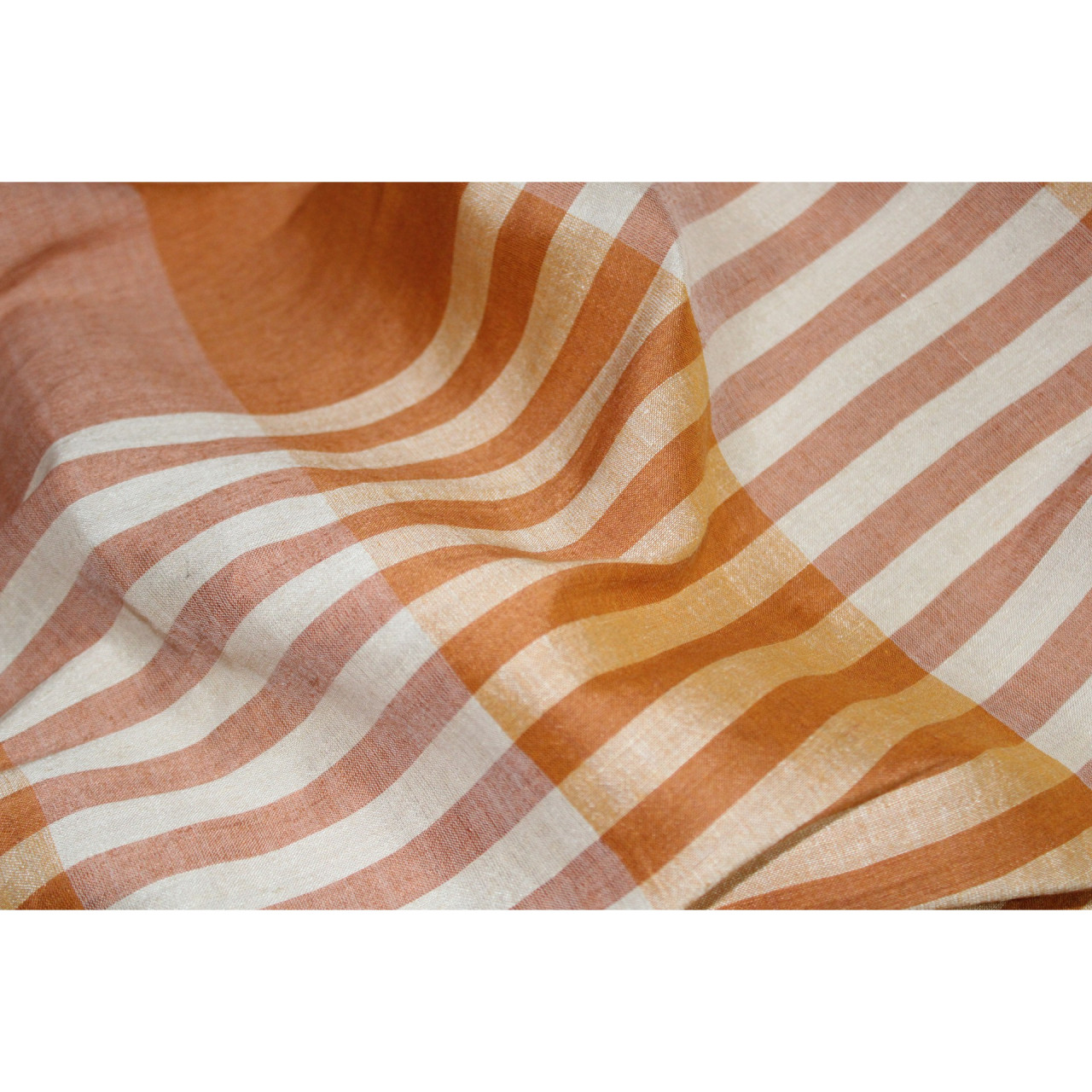 (2158) Khadi  and linen Azo-free dyed stole from Shantipur - Orange, cream, stripes