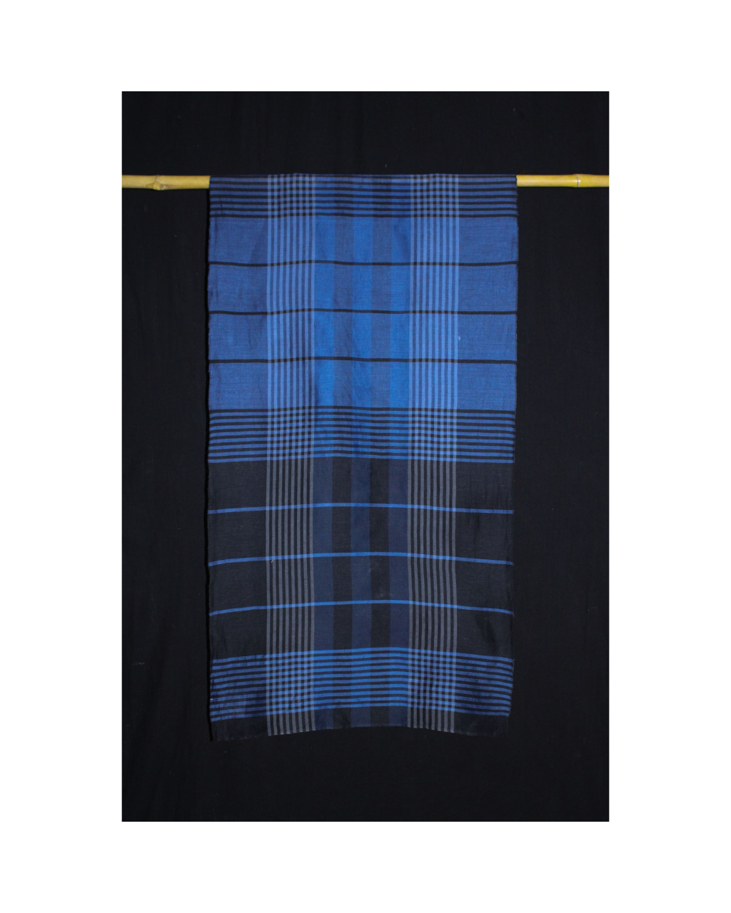 (2159) Khadi  and linen Azo-free dyed stole from Shantipur - Indigo, black, blue, stripes, checks