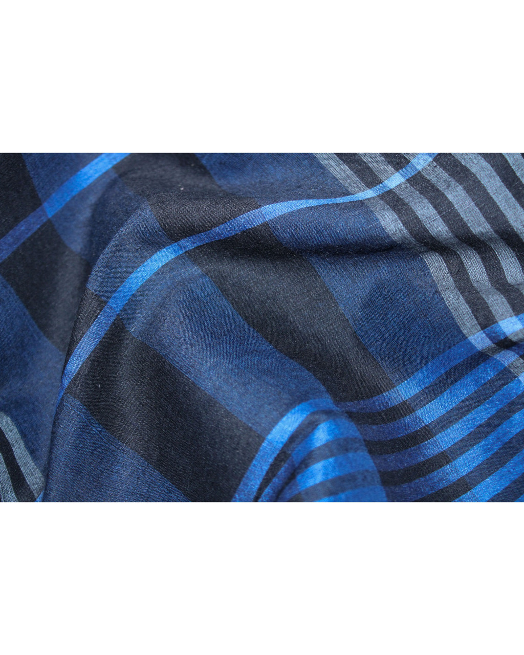 (2159) Khadi  and linen Azo-free dyed stole from Shantipur - Indigo, black, blue, stripes, checks