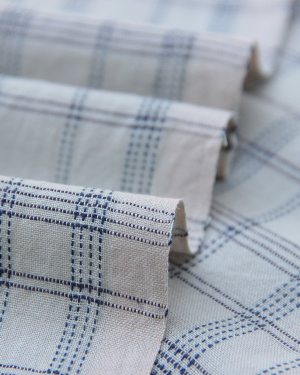 (183) Cotton Azo free dyed yardage from Chhattisgarh - Ivory, vertical stripes, horizontal stripes, checks