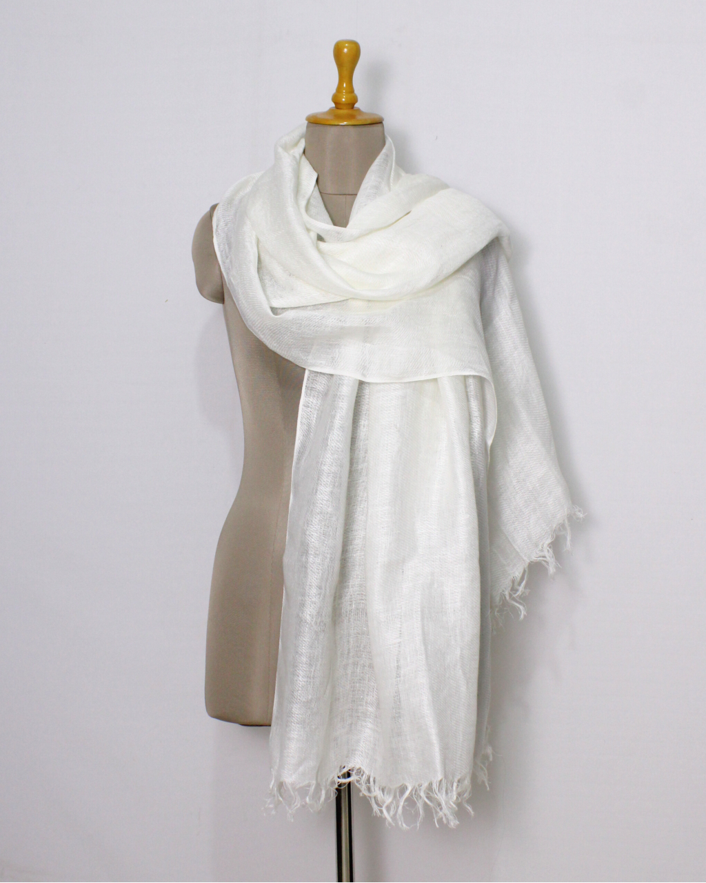 (1417) Linen undyed stole from Bihar - White, plain