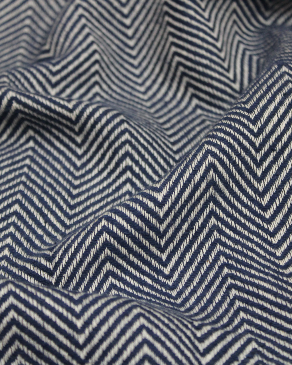 (1430) Cotton and khadi  Azo-free dyed throw from Bihar - Indigo, white, textured, piped fringes