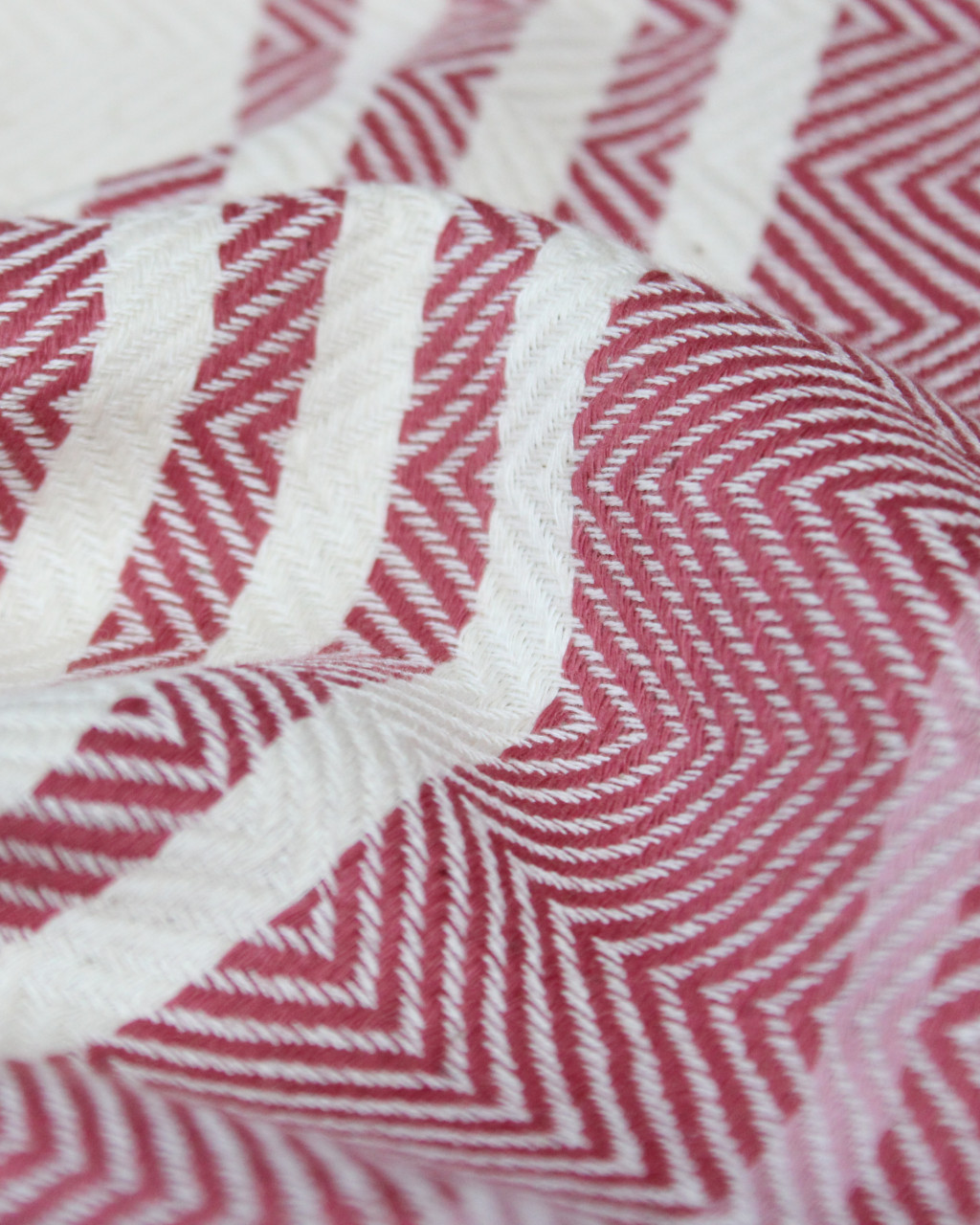 (1436) Cotton and khadi  Azo-free dyed throw from Bihar - White, pink, red, stripes, textured