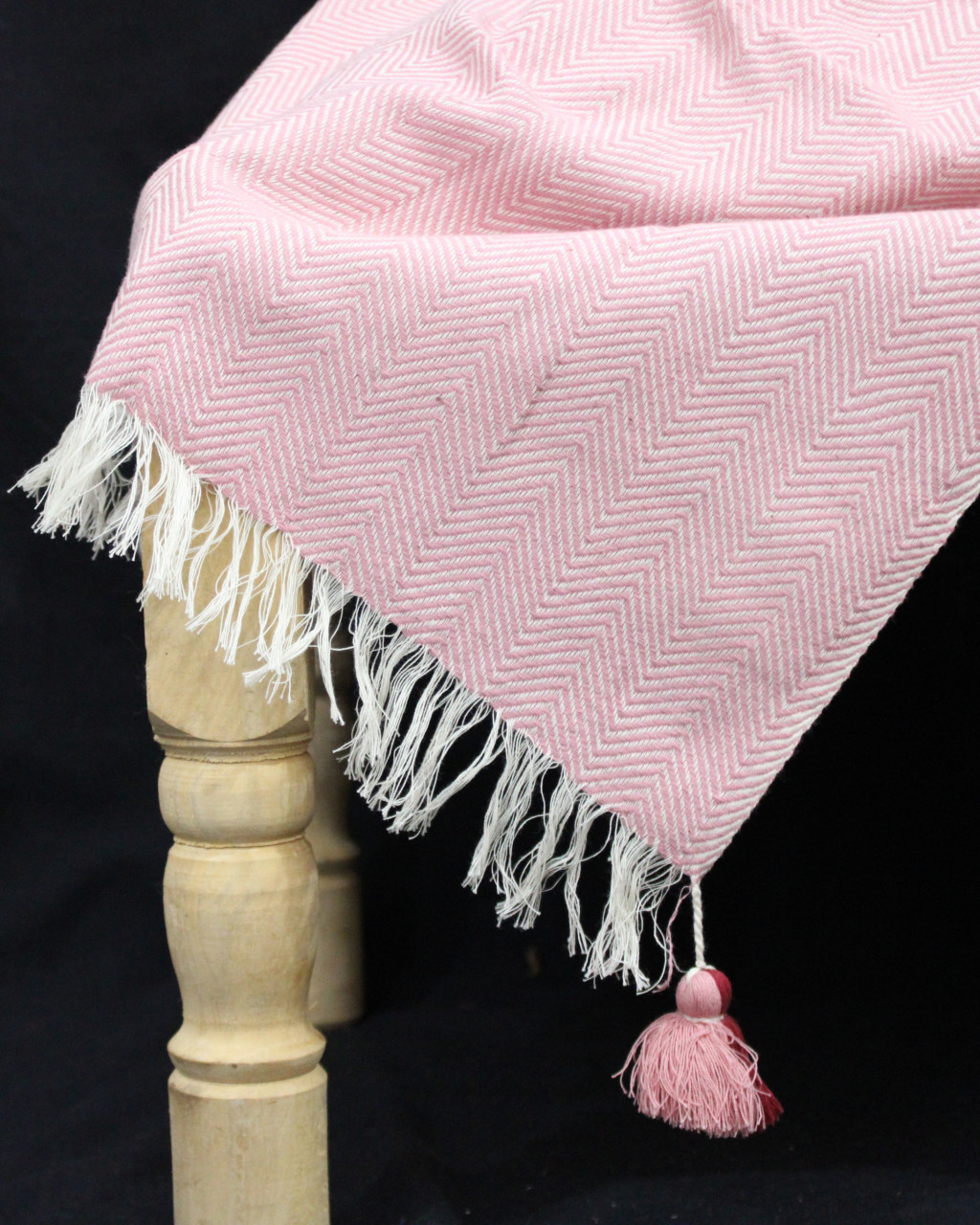 (1436) Cotton and khadi  Azo-free dyed throw from Bihar - White, pink, red, stripes, textured
