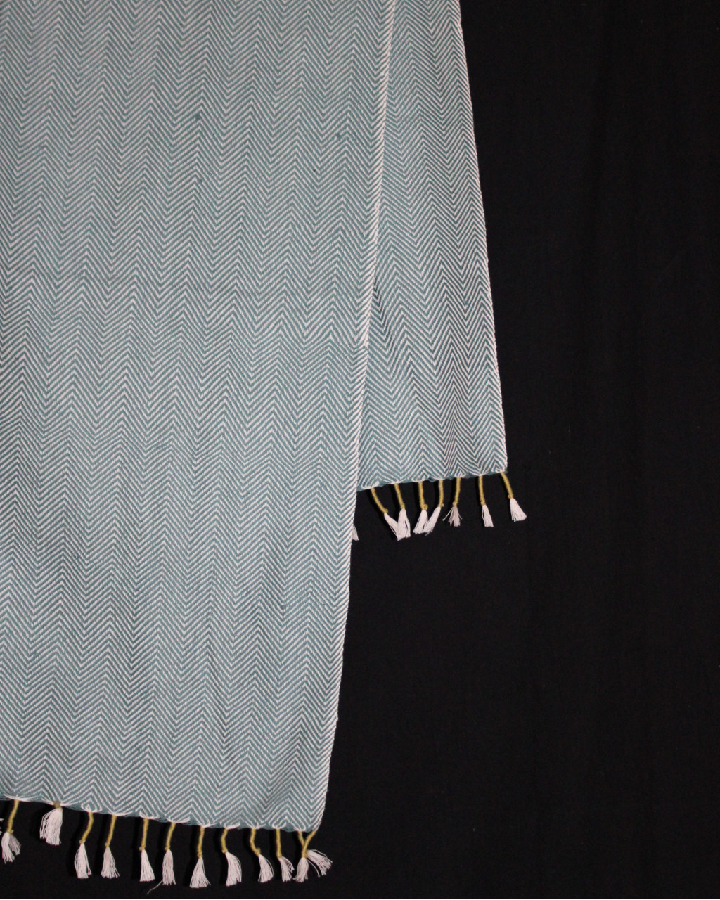 (1440) Cotton and khadi  Azo-free dyed throw from Bihar - Green, piped fringes, textured, white