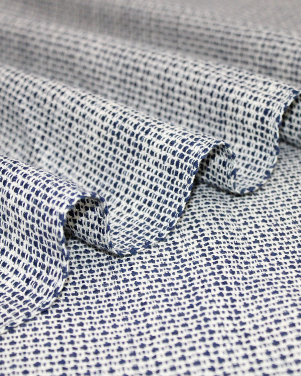 (45) Cotton Azo-free dyed yardage from Bihar - Textured, indigo, kora, white, off white