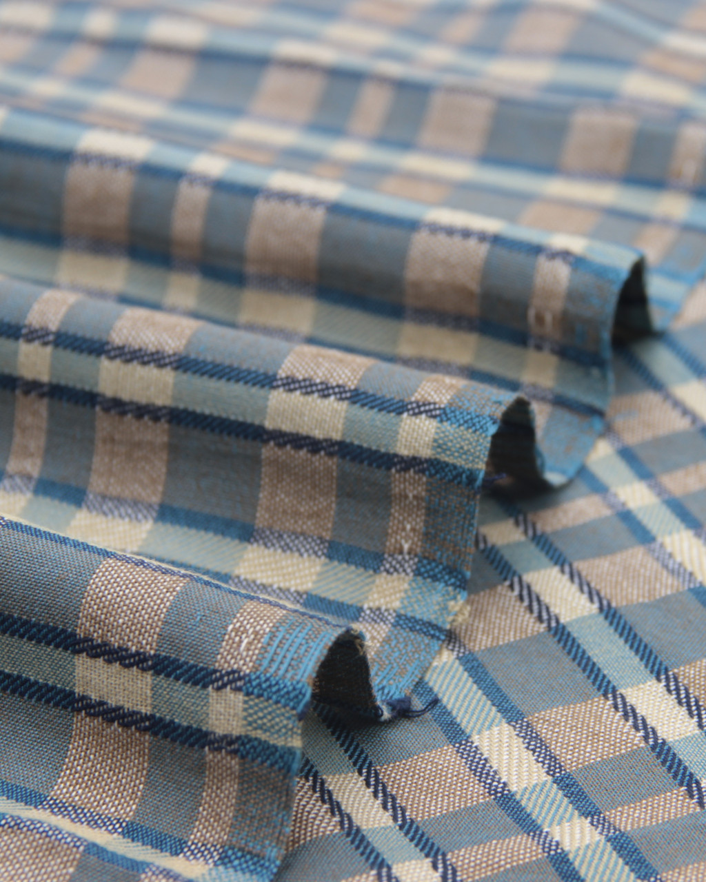 (157) Cotton Azo free dyed yardage from Maheshwar - Sea green, moss, horizontal stripes, vertical stripes, checks