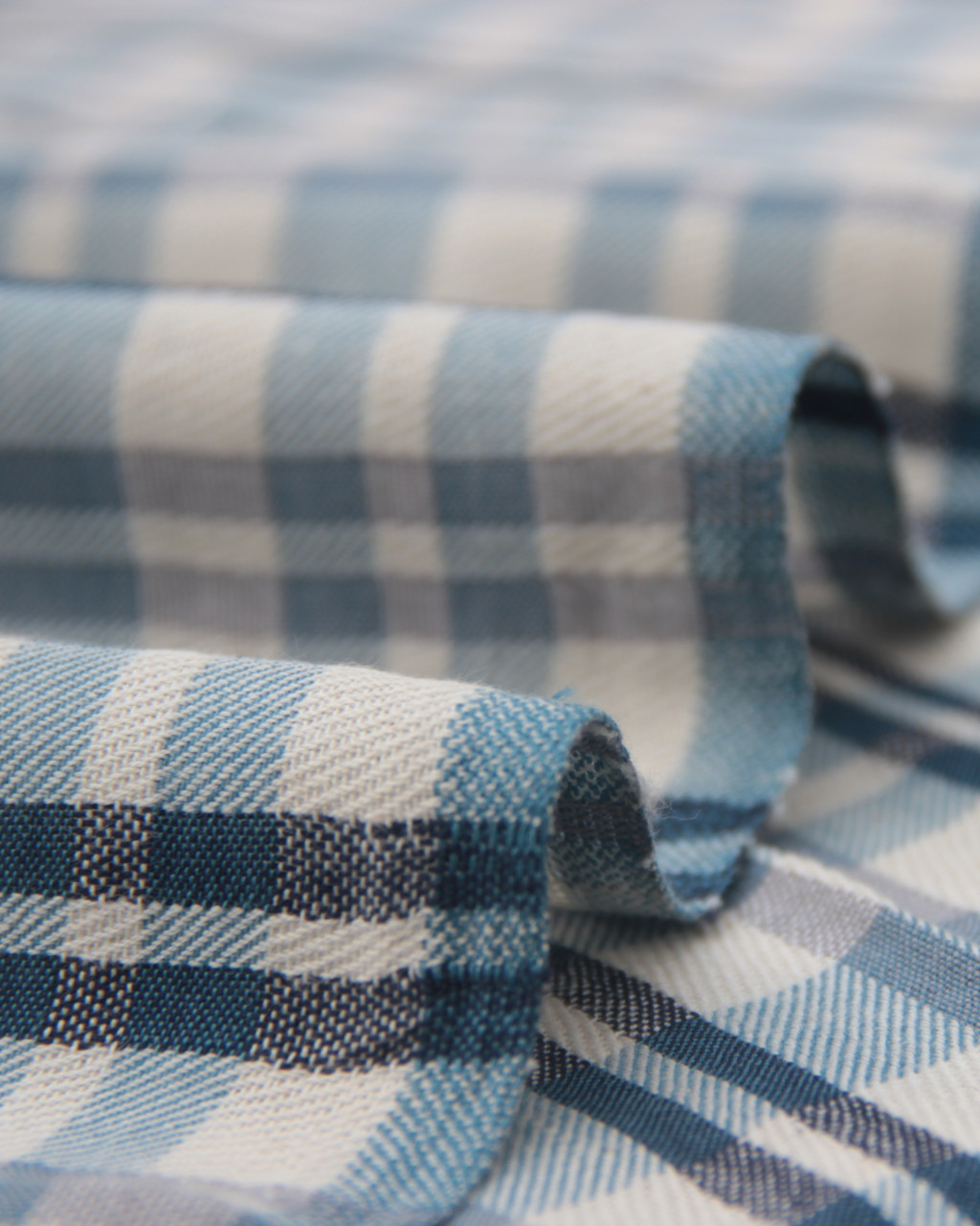 (158) Cotton Azo free dyed yardage from Chhattisgarh - Ivory, light blue, grey, indigo, twill