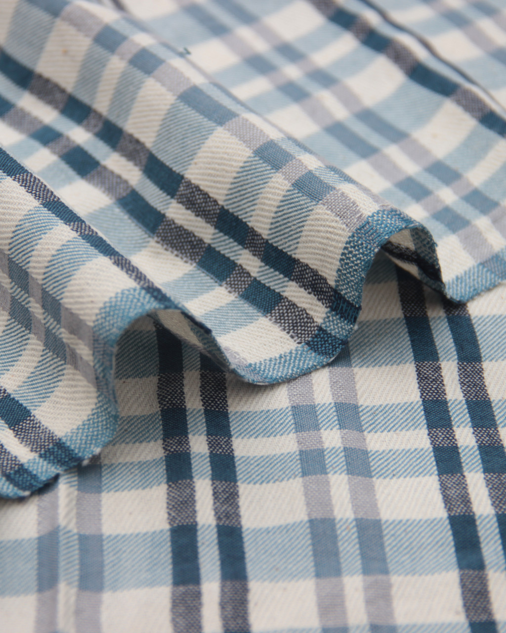 (158) Cotton Azo free dyed yardage from Chhattisgarh - Ivory, light blue, grey, indigo, twill