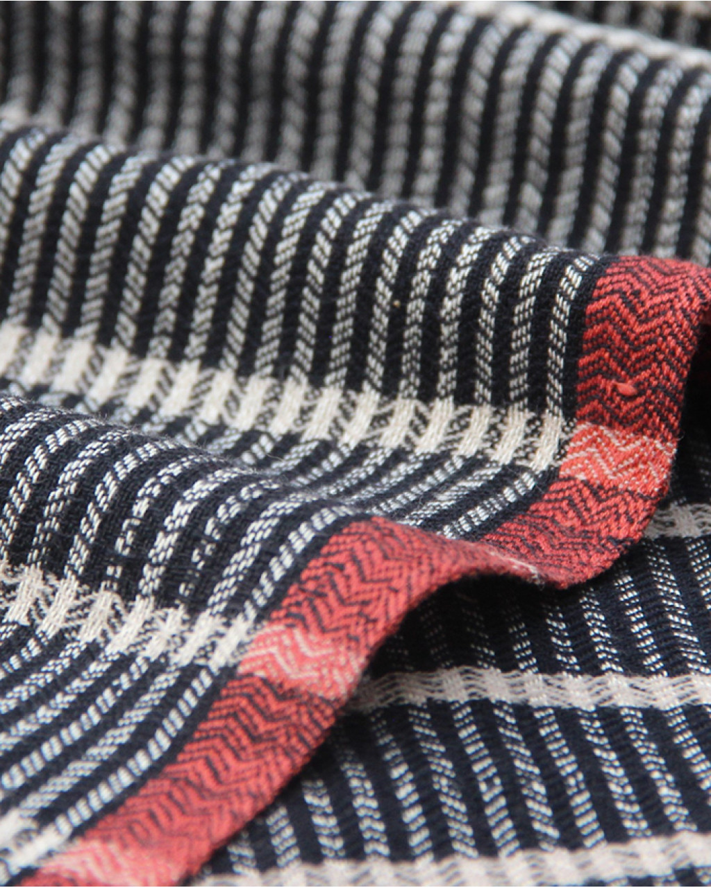 (346) Cotton, merino wool Azo-free dyed yardage from Arunachal Pradesh - Off white, black, vertical stripes, horizontal stripes, pointed twill