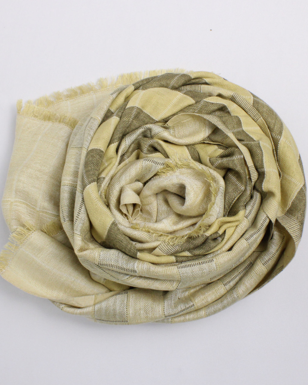 (291) Eri silk, cotton, mulberry silk Azo free dyed stole from Uttarakhand - Yellow, checks