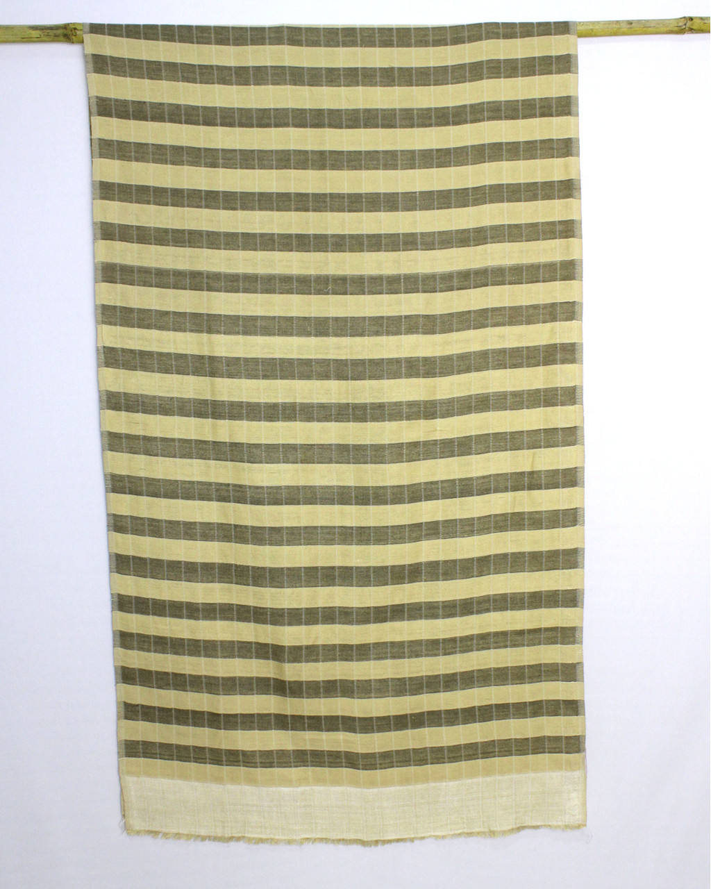(291) Eri silk, cotton, mulberry silk Azo free dyed stole from Uttarakhand - Yellow, checks