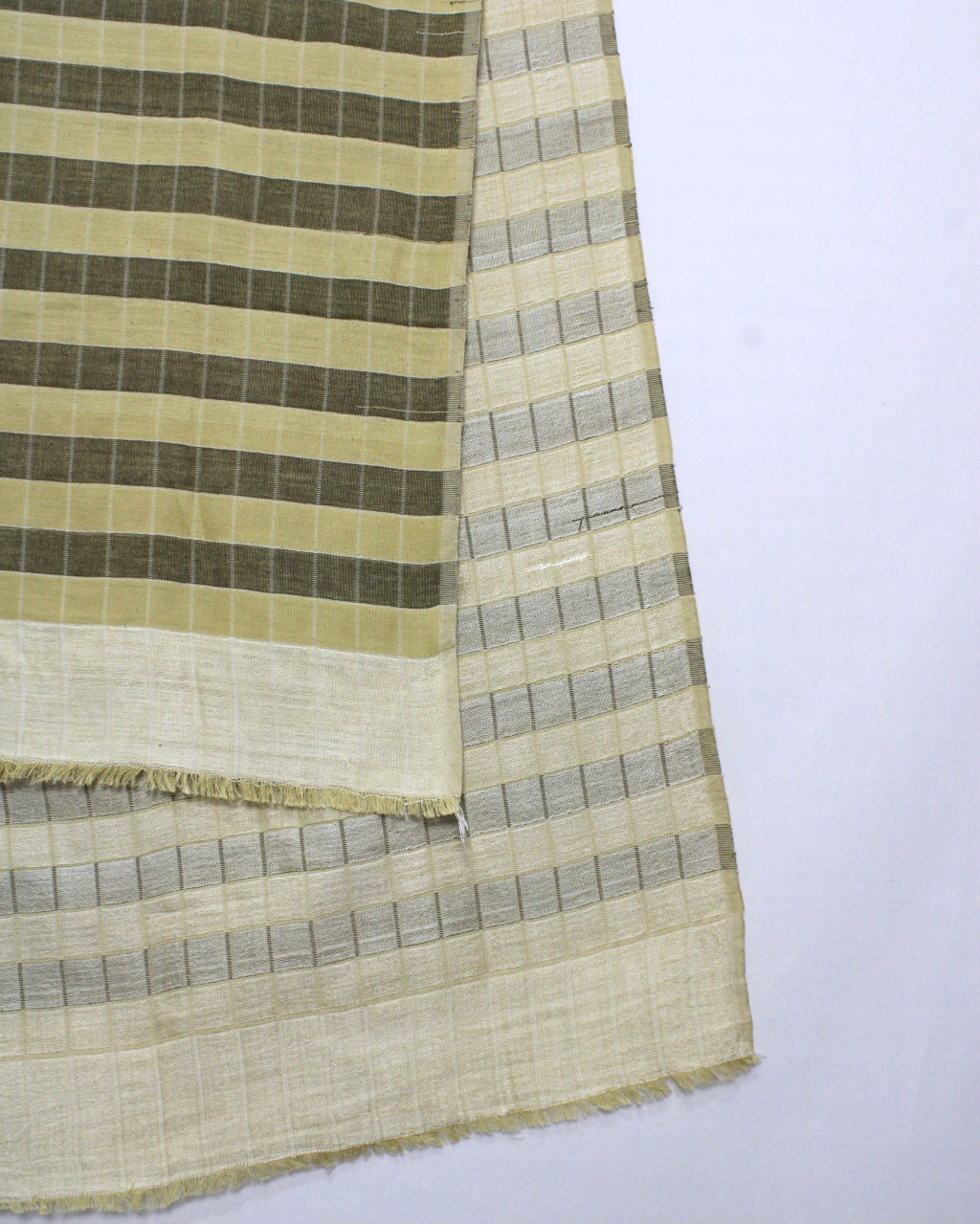 (291) Eri silk, cotton, mulberry silk Azo free dyed stole from Uttarakhand - Yellow, checks