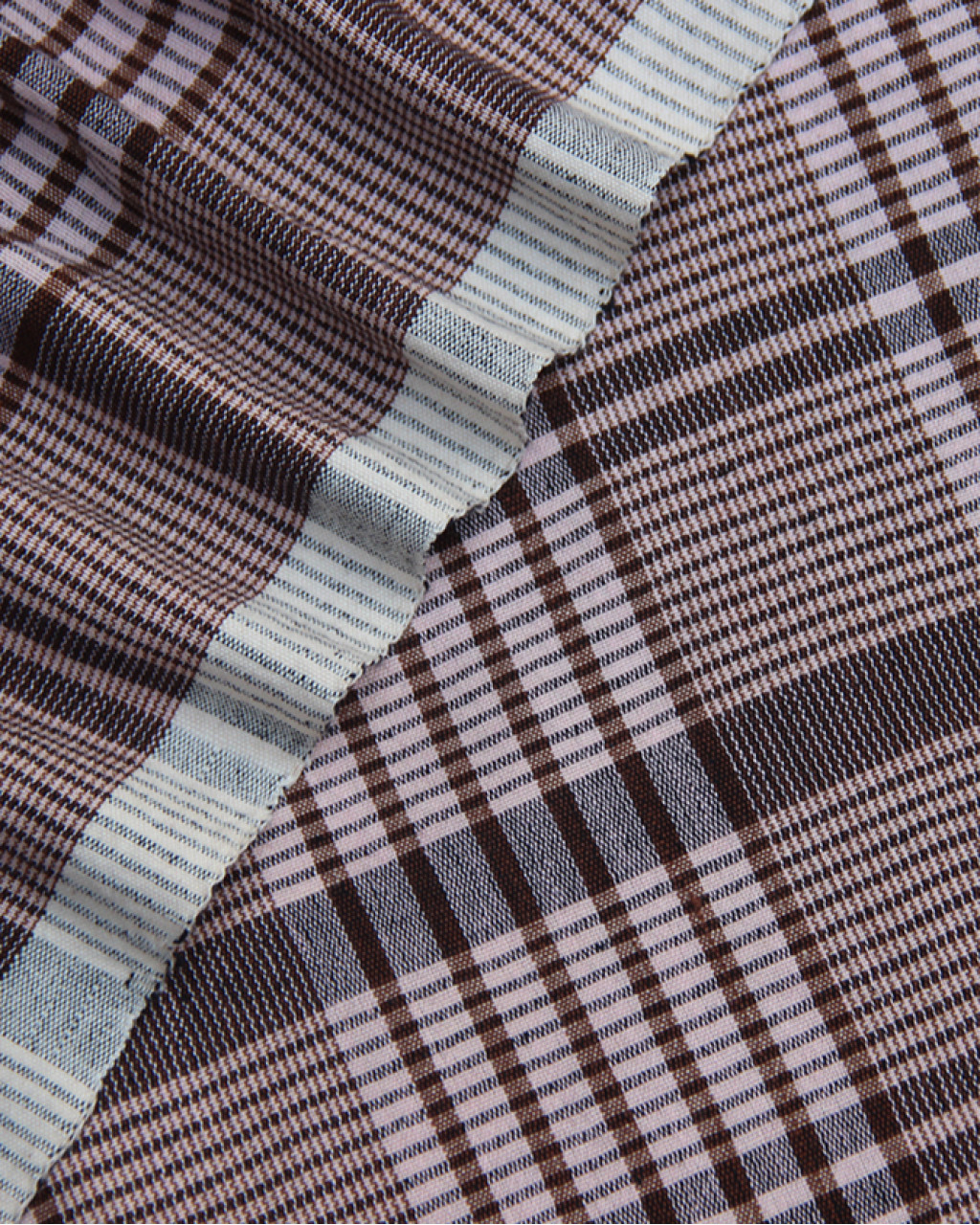(345) Cotton Azo-free dyed yardage from Uttarakhand - Light pink, brown, black, checks