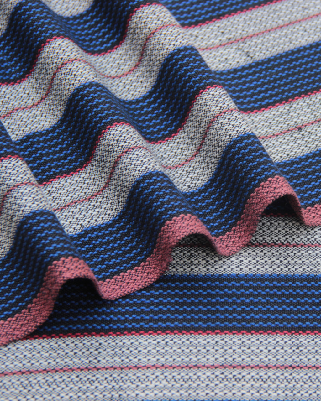 (136) Cotton Azo free dyed yardage from Kutch - Ivory, black, royal blue, vertical stripes