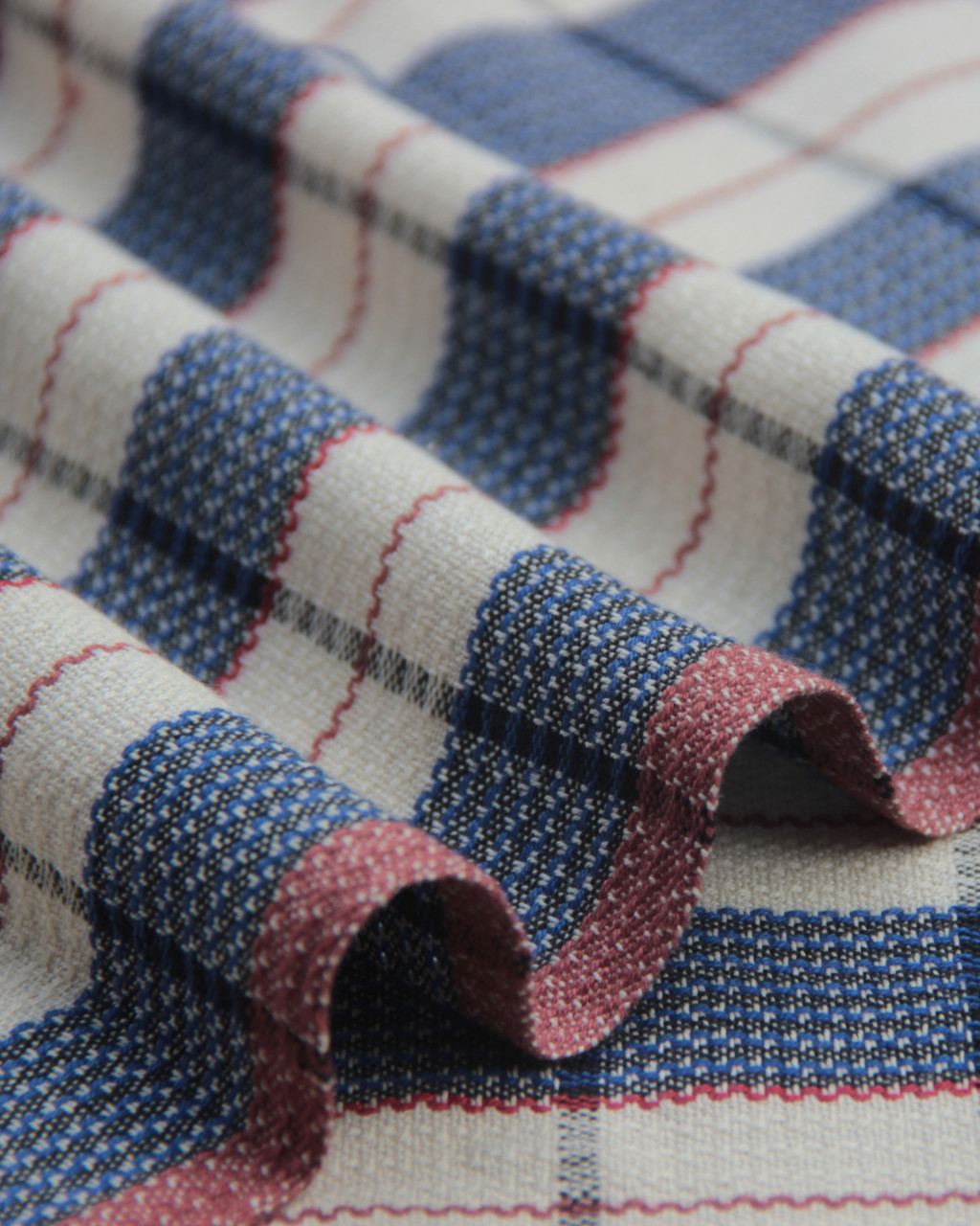 (137) Cotton Azo free dyed yardage from Kutch - Ivory, black, royal blue, checks, horizontal stripes, vertical stripes