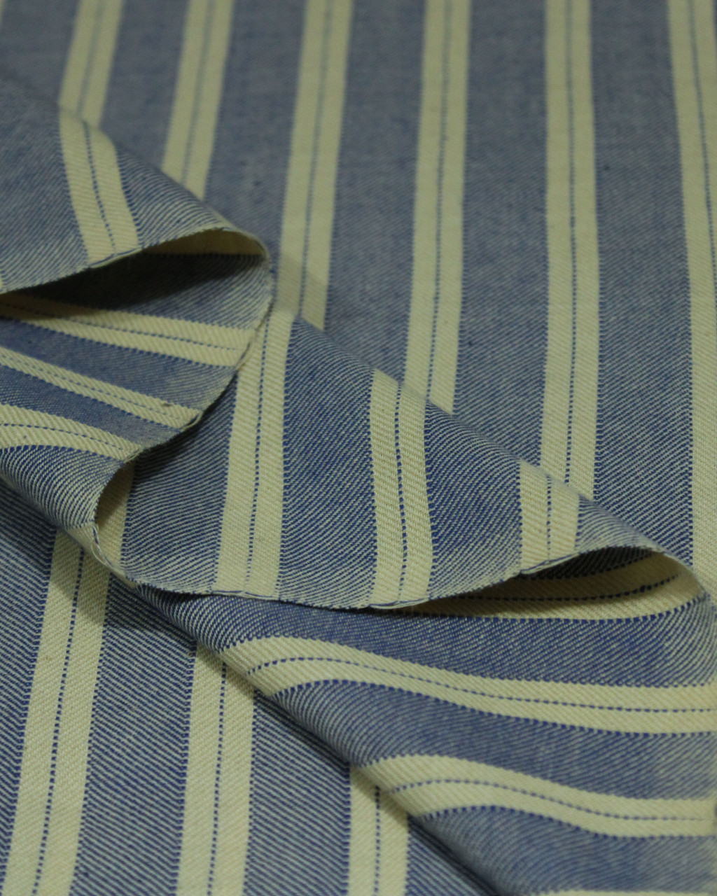 (144) Cotton Azo free dyed yardage from Kutch - Khaki, navy blue, twill, horizontal stripes