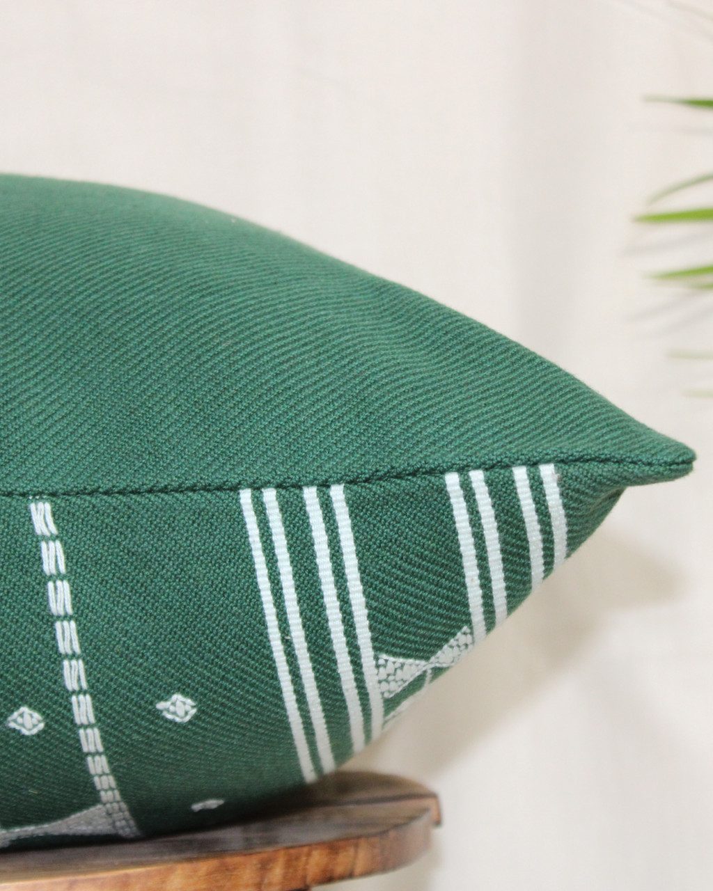 (1471) Kala cotton Azo-free dyed Kutchy cushion cover from Kutch with kala cotton motifs and kala cotton motifs - Green, white, motif, stripes