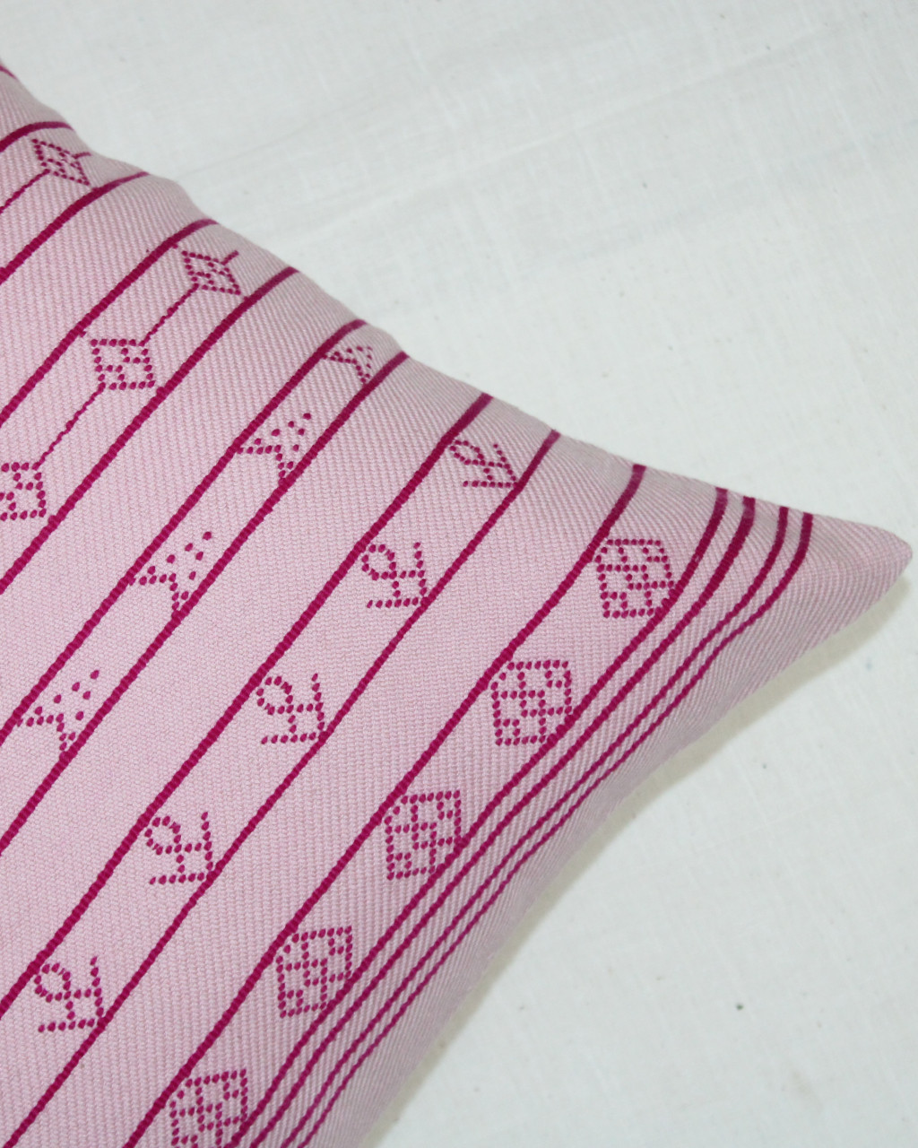 (1487) Kala cotton Azo-free dyed Kutchy cushion cover from Kutch with kala cotton motifs and kala cotton motifs - Peach, stripes, dark peach, motif