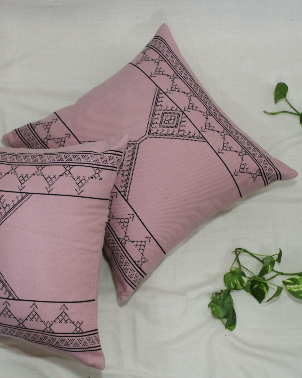 (1491) Kala cotton Azo-free dyed Kutchy cushion cover from Kutch with kala cotton motifs and kala cotton motifs - Peach, black, motif