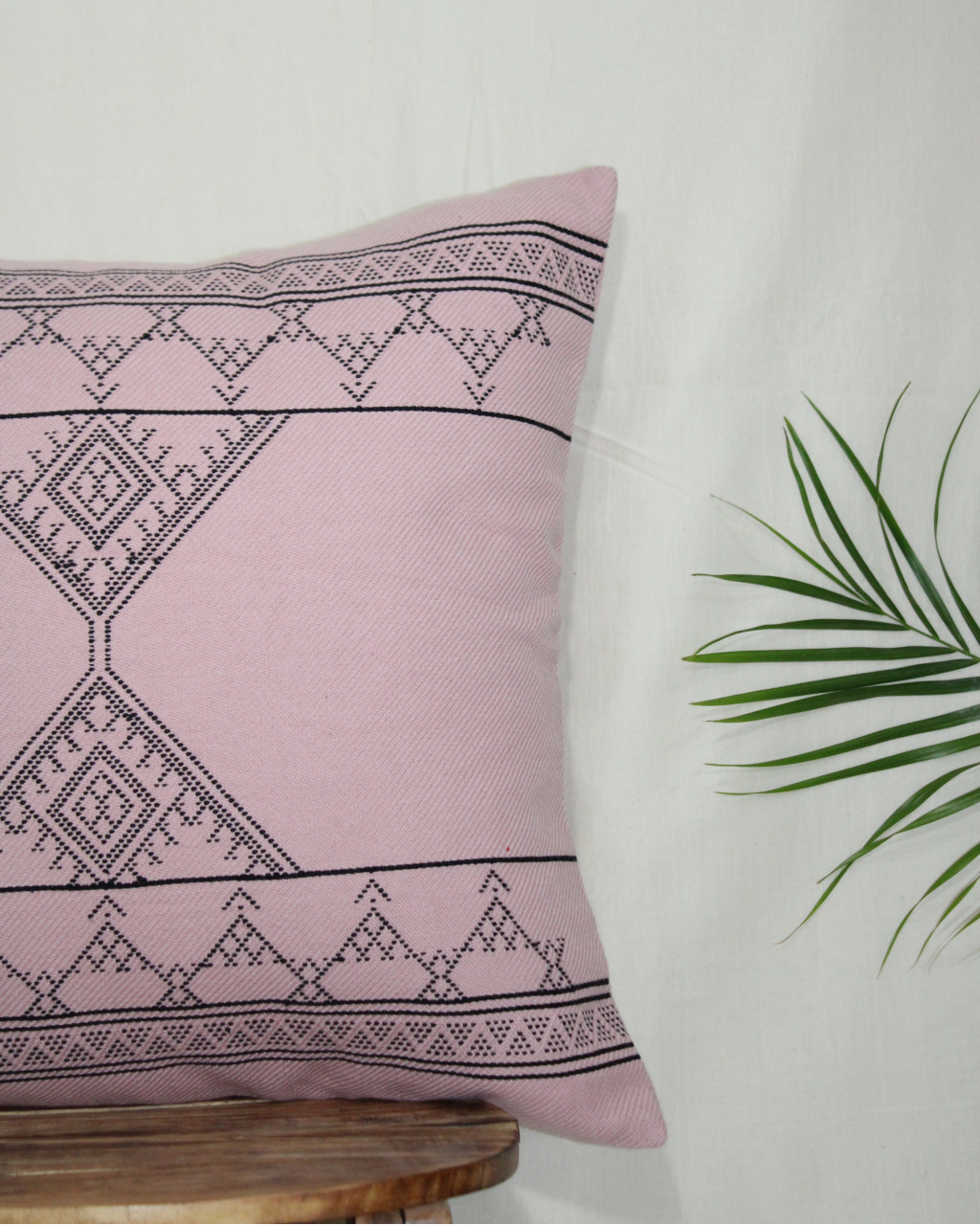 (1491) Kala cotton Azo-free dyed Kutchy cushion cover from Kutch with kala cotton motifs and kala cotton motifs - Peach, black, motif