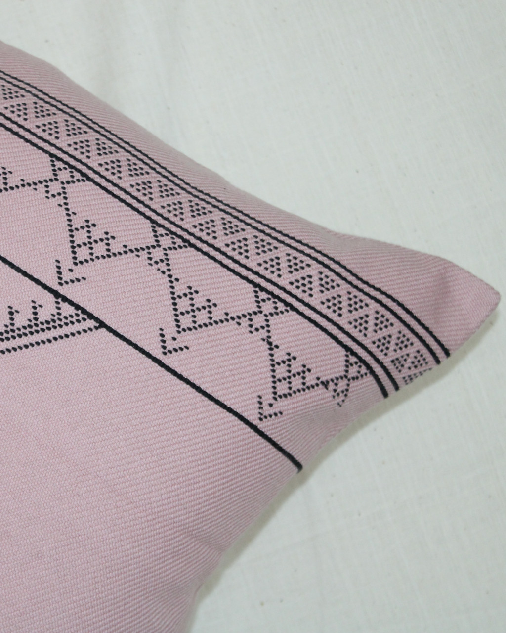 (1491) Kala cotton Azo-free dyed Kutchy cushion cover from Kutch with kala cotton motifs and kala cotton motifs - Peach, black, motif