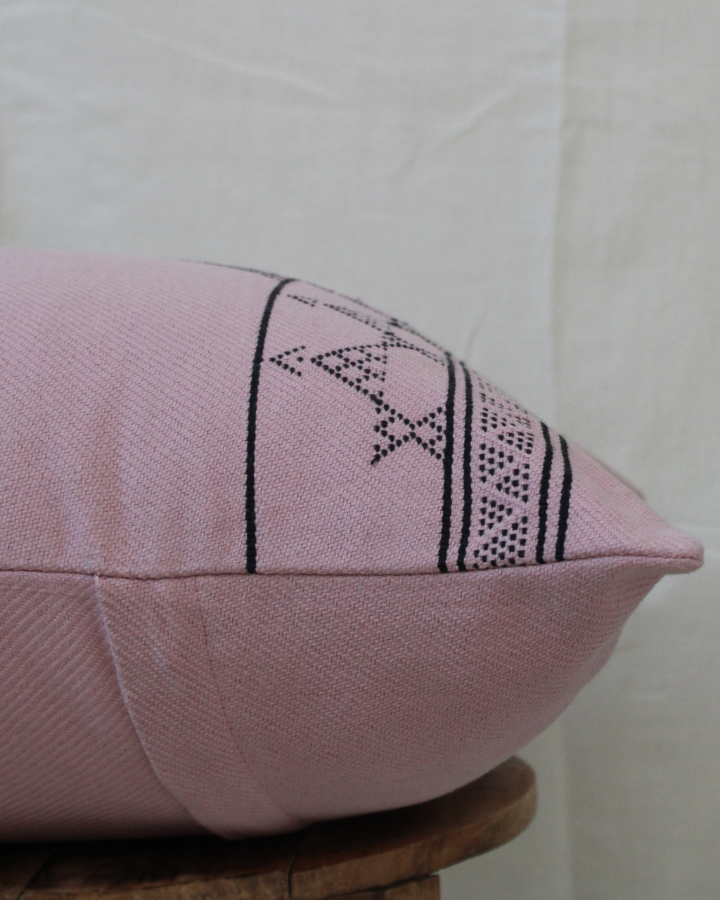 (1491) Kala cotton Azo-free dyed Kutchy cushion cover from Kutch with kala cotton motifs and kala cotton motifs - Peach, black, motif