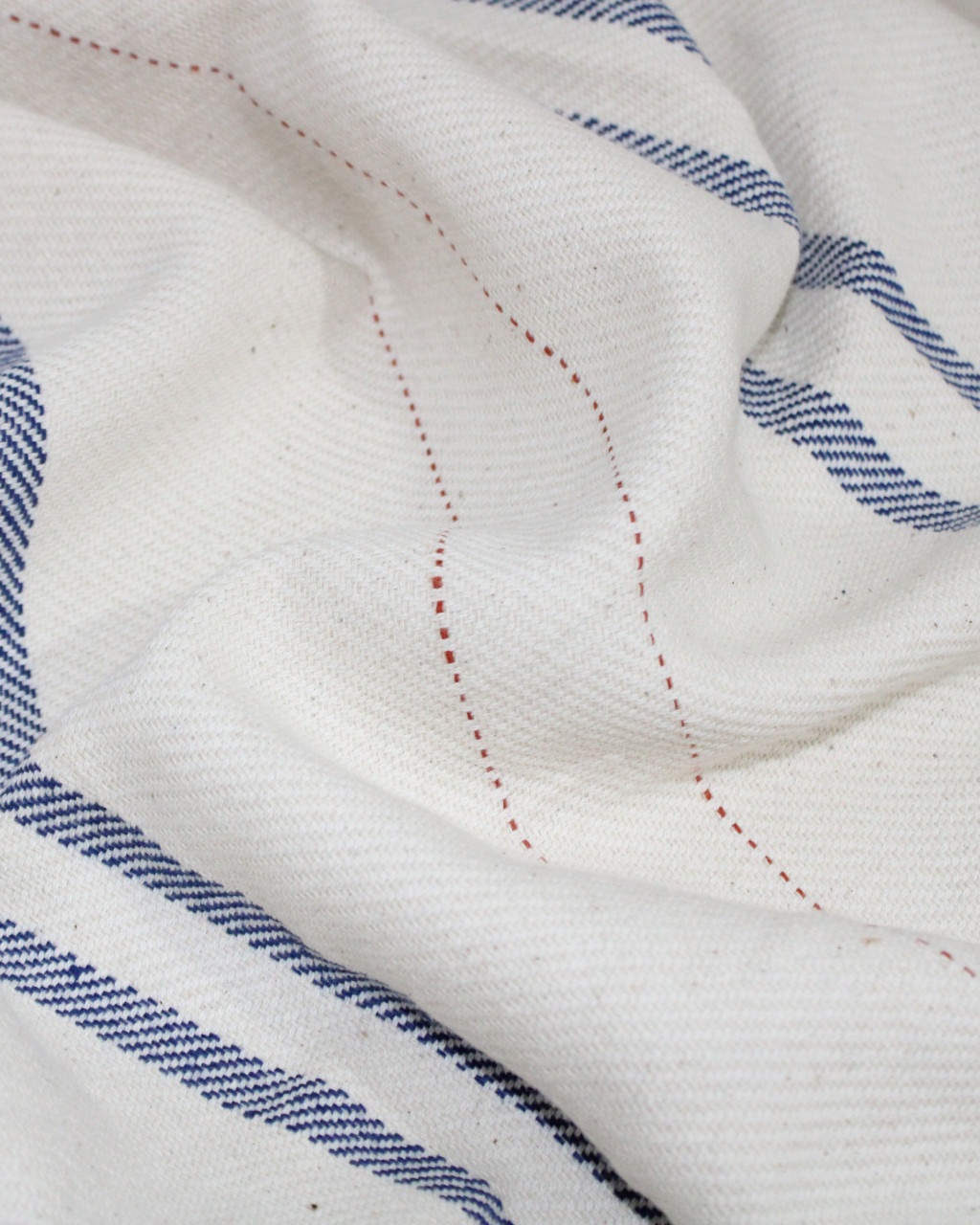 (1614) Cotton and kala cotton Azo-free dyed Kutchy towel from Kutch - Off white, indigo, red, stripes, pinstripes, twill