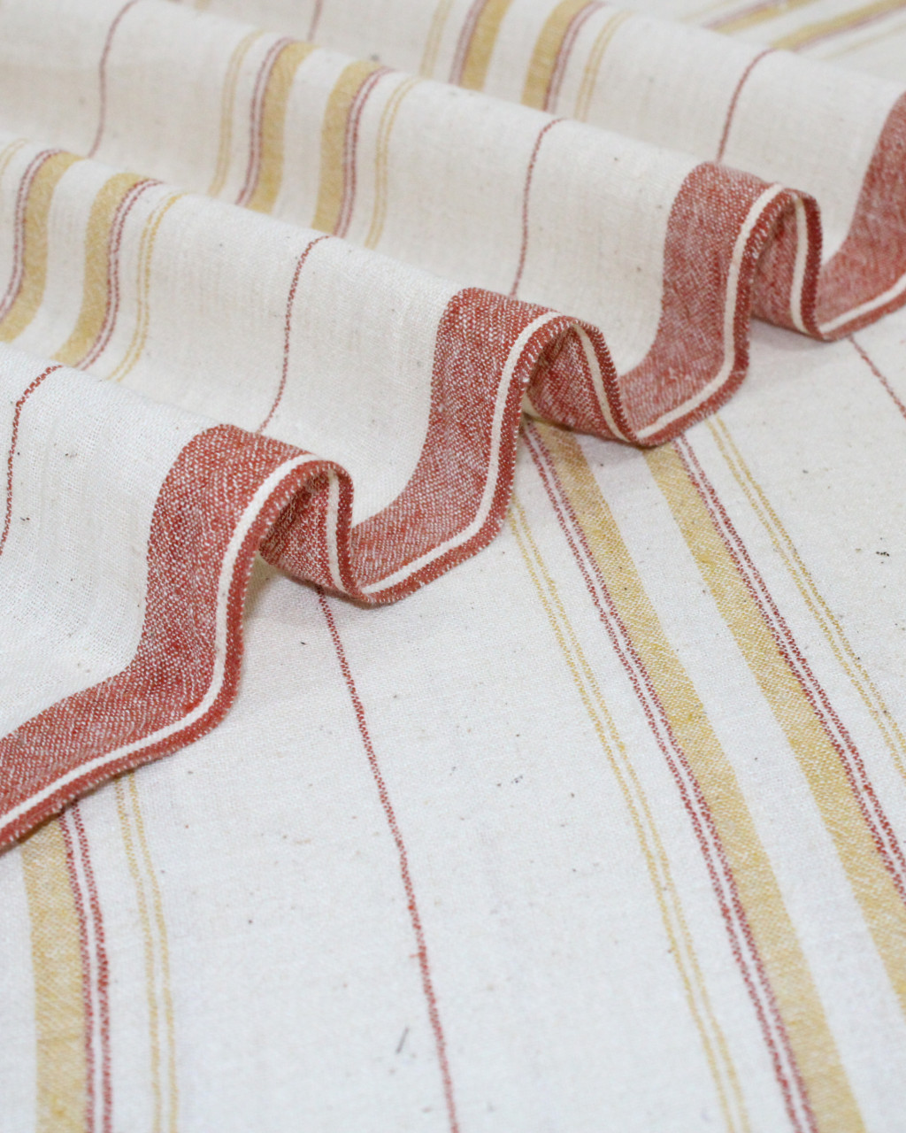 (1955) Kala cotton Azo-free dyed Kutchy yardage from Kutch - White, red, mustard, stripes, plain