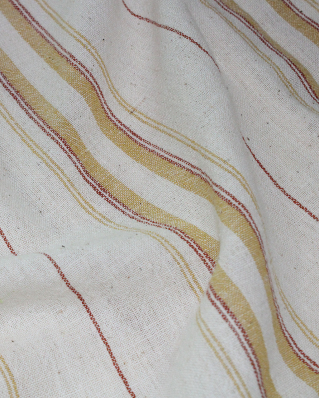 (1955) Kala cotton Azo-free dyed Kutchy yardage from Kutch - White, red, mustard, stripes, plain