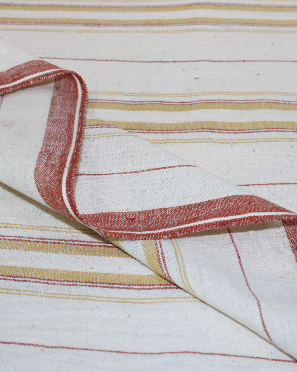 (1955) Kala cotton Azo-free dyed Kutchy yardage from Kutch - White, red, mustard, stripes, plain