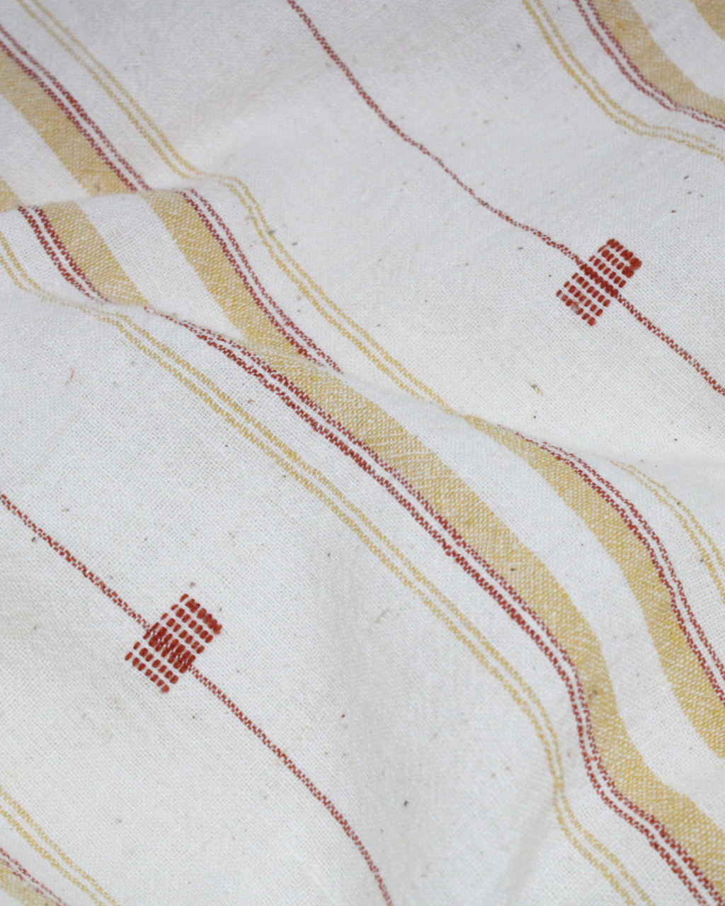 (1956) Kala cotton Azo-free dyed Kutchy yardage from Kutch with motifs and extra-weft - White, red, mustard, stripes, motif, mauve