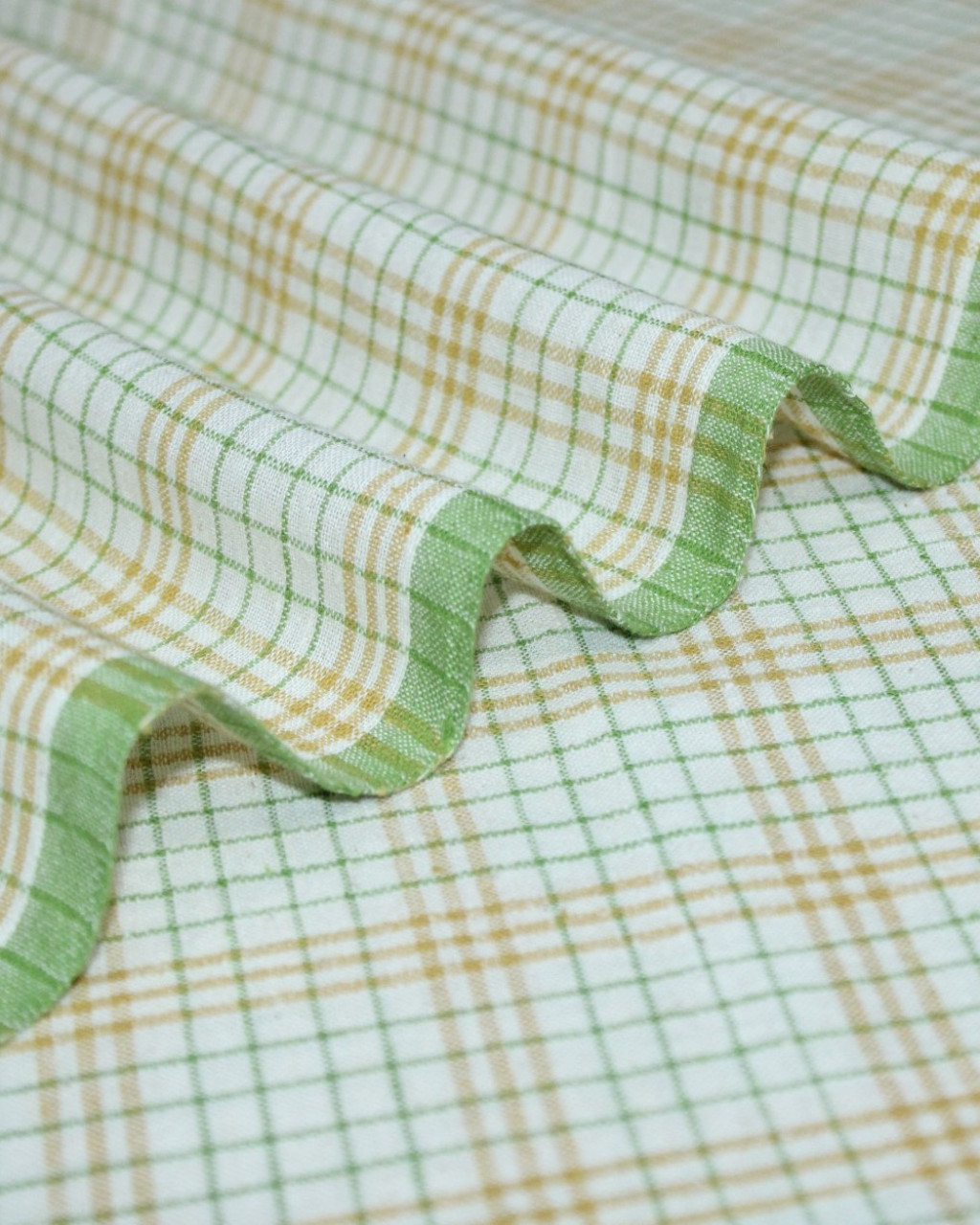 (2123) Kala cotton Azo-free dyed Kutchy yardage from Kutch - Yellow, green, white, checks