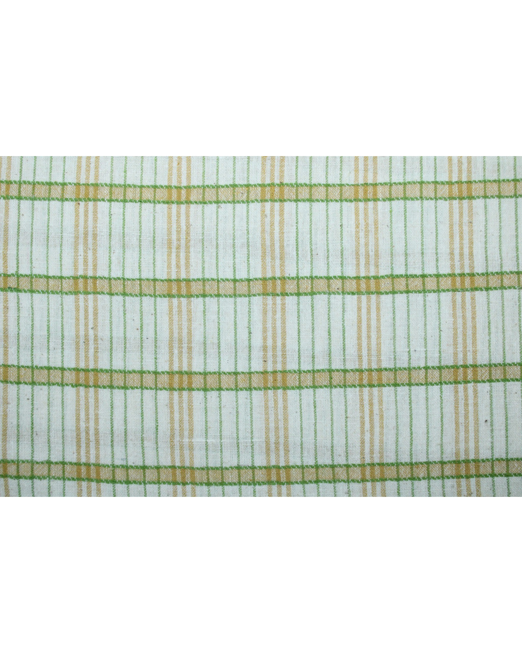 (2124) Kala cotton Azo-free dyed Kutchy yardage from Kutch with extra-weft - Green, yellow, white, stripes, textured