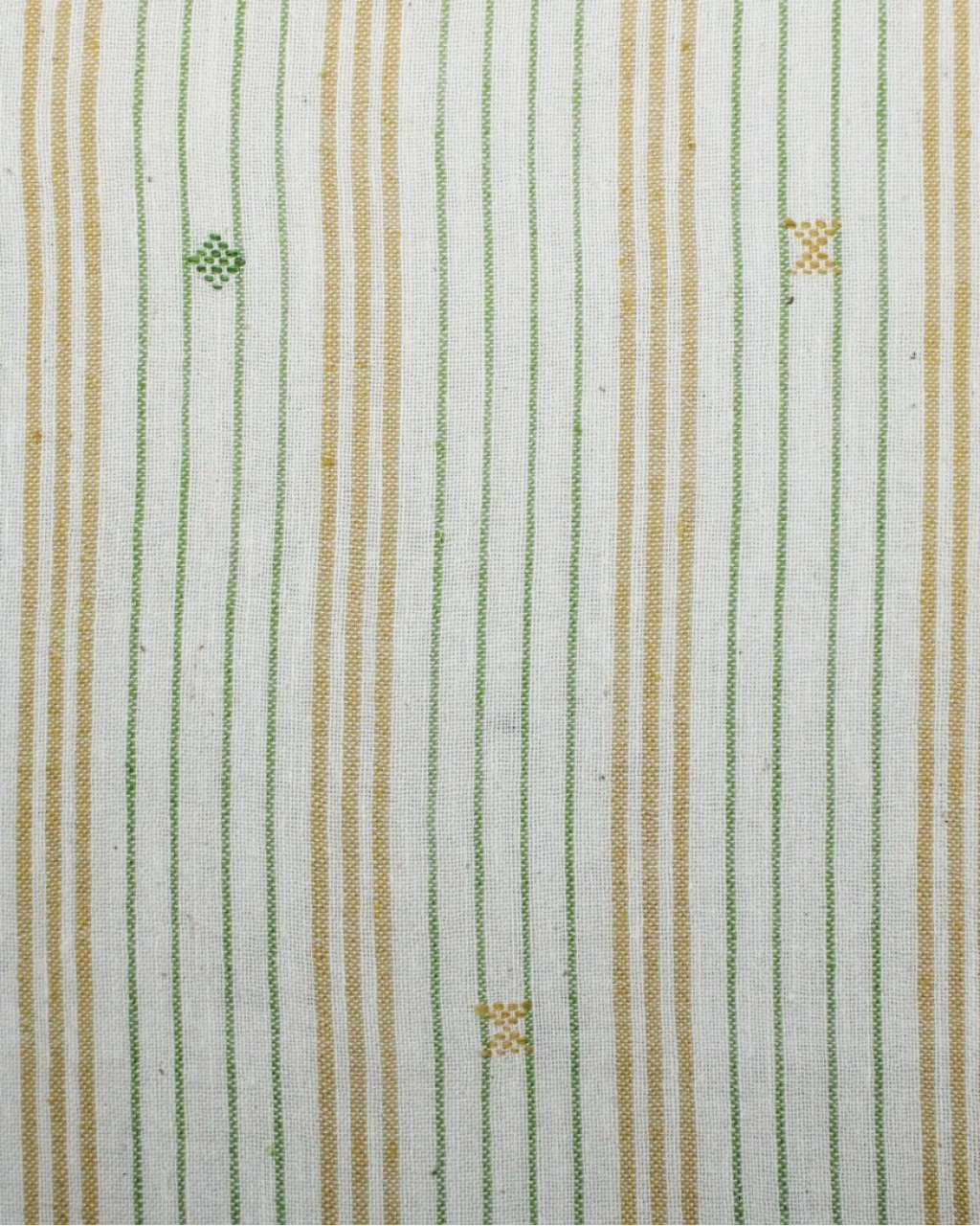 (2128) Kala cotton Azo-free dyed Kutchy yardage from Kutch with kala cotton extra-weft and kala cotton extra-weft - Green, yellow, white, motif, stripes