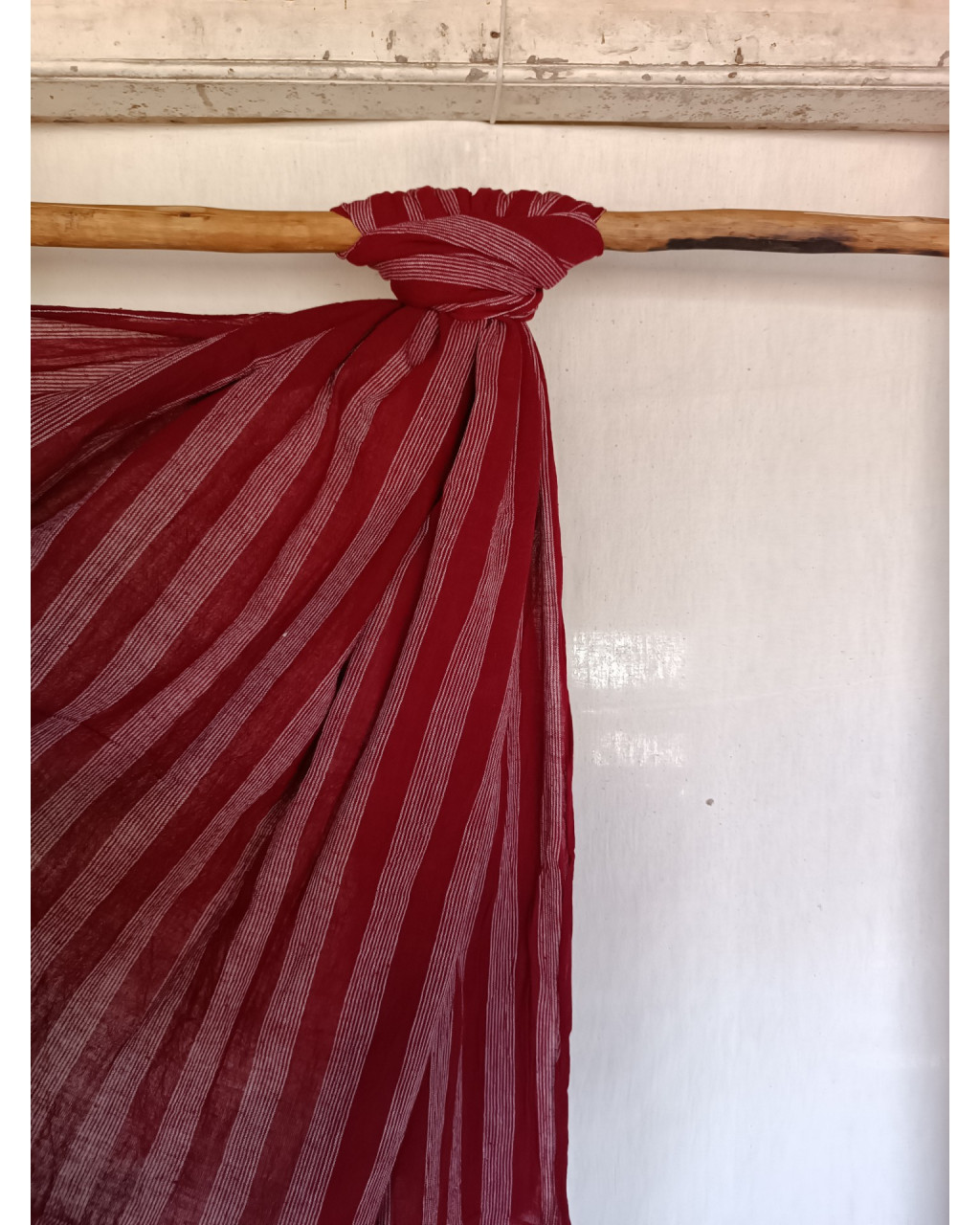 (841) Organic kala cotton Azo-free dyed Kutchy yardage from Kutch - Maroon, off white, horizontal stripes
